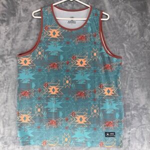 Raised by Coyotes Mens L Tank Top Southwestern Horse Print Blue Red Orange